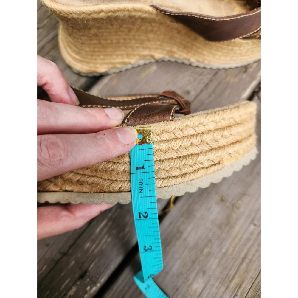 Vintage 90s Y2K Soda Platform Sandals Brown Espadrille Wedge Thong Knotted 9